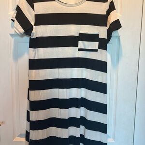 LuLaRoe Carly swing dress, Black and Cream Striped. Large.